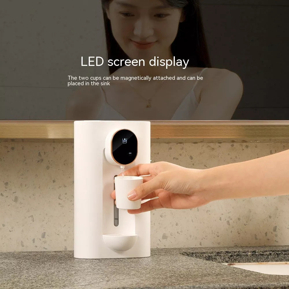 Automatic mouthwash dispenser with adjustable wall mount and LED display in milky white and black