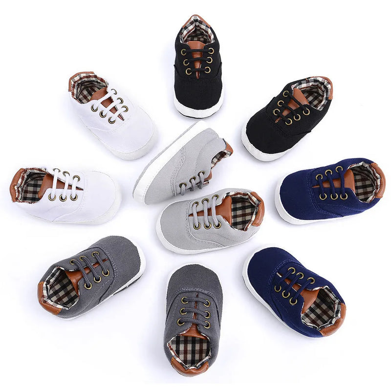 Baby Canvas Shoes Solid Colour Casual Lace Soft Bottom Toddler Shoes Waterproof Warm Wear-Resistant Anti-Slip Front Strap in White Black Dark Blue Dark Grey Light Grey Sizes 11cm 12cm 13cm
