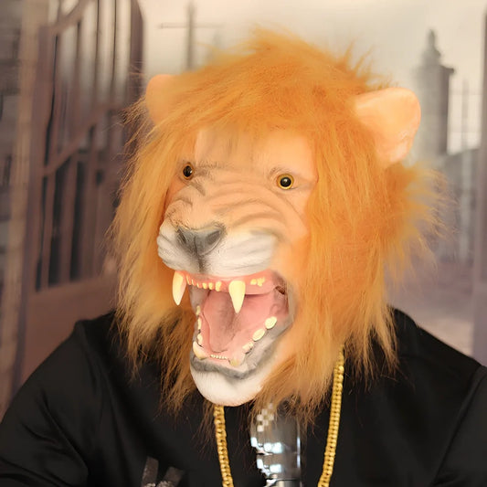 Latex lion Halloween mask with open mouth design for costume parties