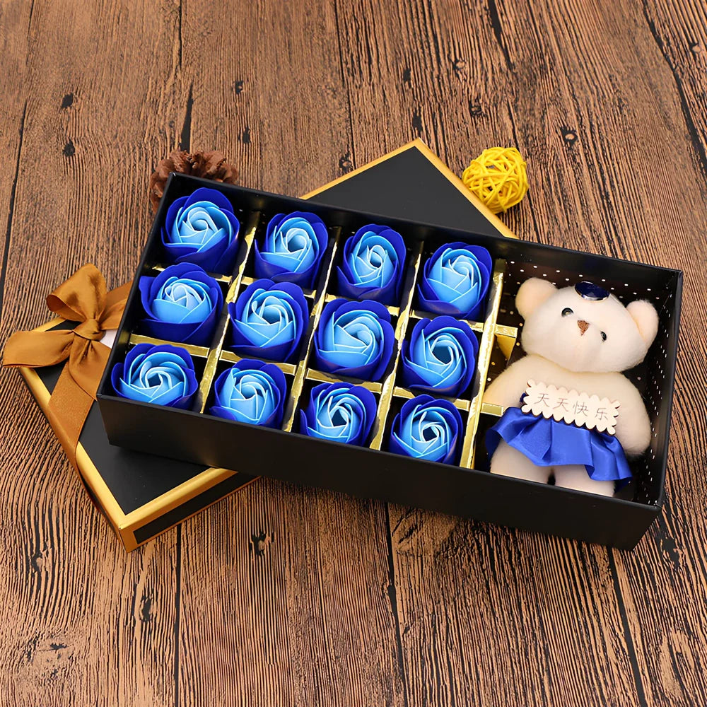 12 red soap roses in 25cm basket with eternal flower preservation for gifting