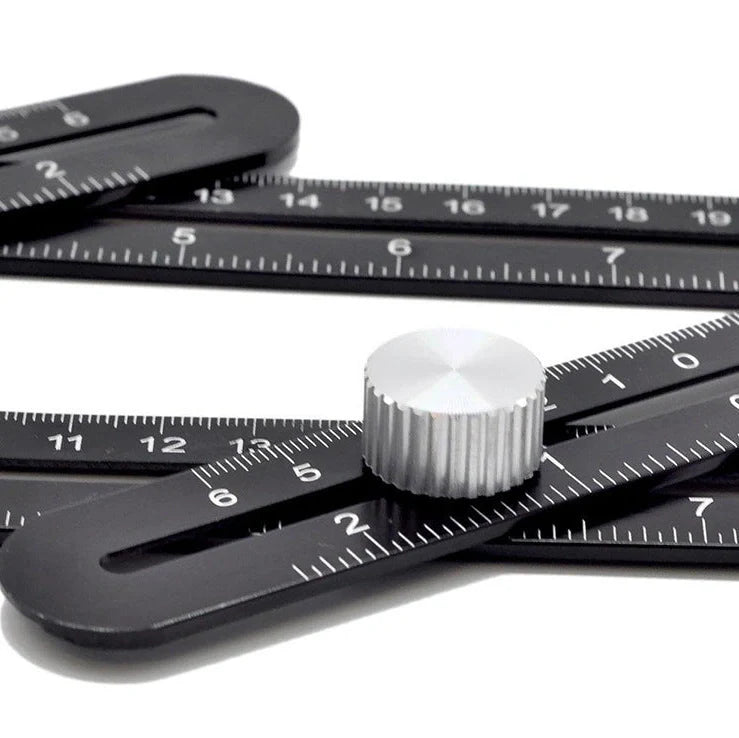 Aluminium six-fold ruler extended to 31cm with ceramic tile hole locator component visible