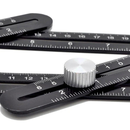 Aluminium six-fold ruler extended to 31cm with ceramic tile hole locator component visible