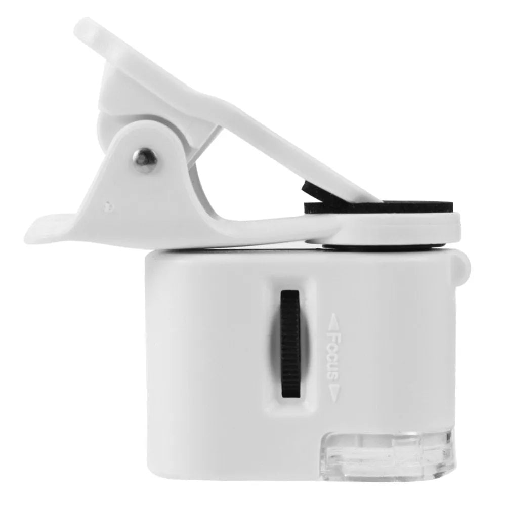 60X mobile phone microscope camera clip with LED light, ABS metal acrylic lens, 40x33x20mm, universal smartphone macro lens
