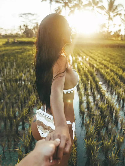 Ocean Mystery Bikini in contrast color, designed for small busts with a split knitted design