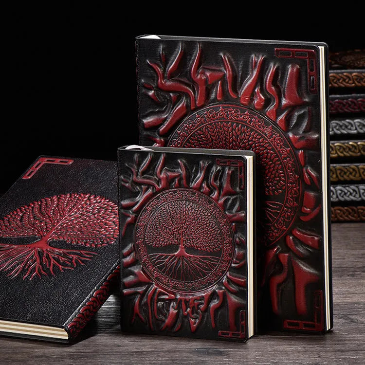 Tree of Life notebook with PU cover in red bronze, green bronze, silver, or deep red, available in A5 and A6 sizes