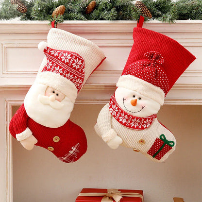Premium knit Christmas stockings in Santa Claus and Snowman designs for festive holiday decor