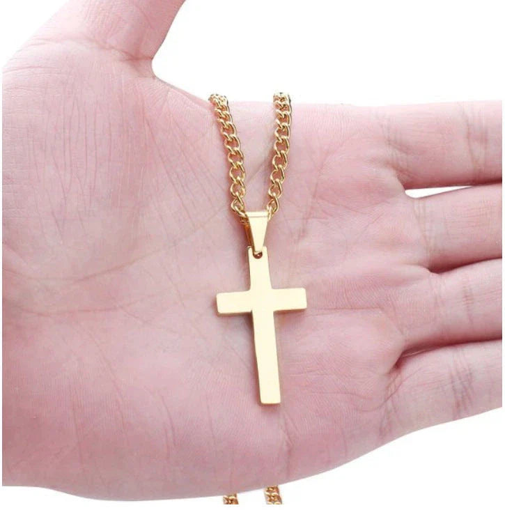 Stainless Steel Cross Pendant Necklace for Men - Available in Black, Silver, and Gold
