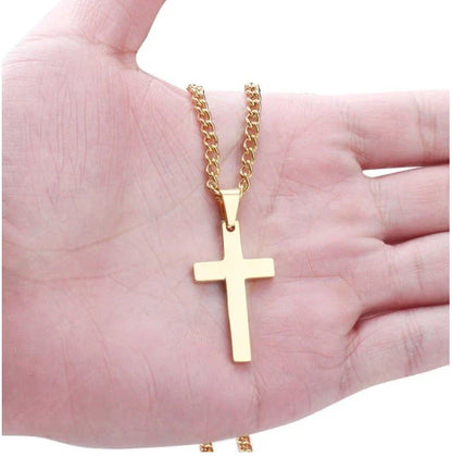Stainless Steel Cross Pendant Necklace for Men - Available in Black, Silver, and Gold