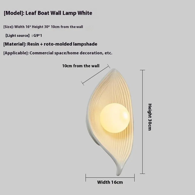 Nordic leaf wall lamp with resin boat-shaped shade in black, white or wood colour Type A, 110-220V warm light
