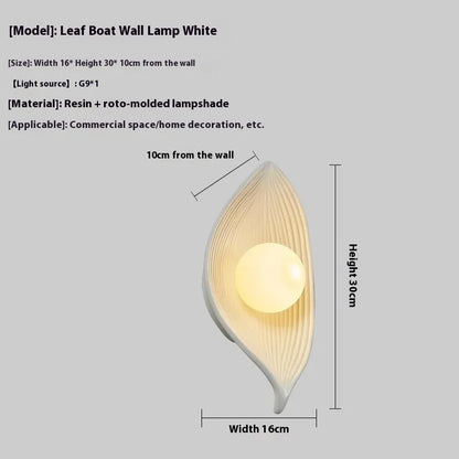 Nordic leaf wall lamp with resin boat-shaped shade in black, white or wood colour Type A, 110-220V warm light