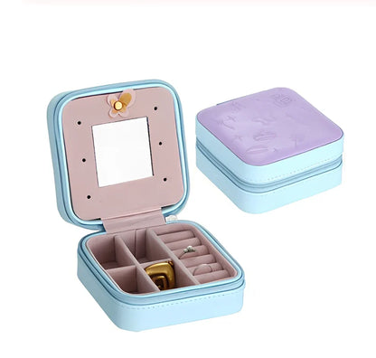 Three-layer travel jewellery box with PU leather exterior and secure closure for organised accessory storage