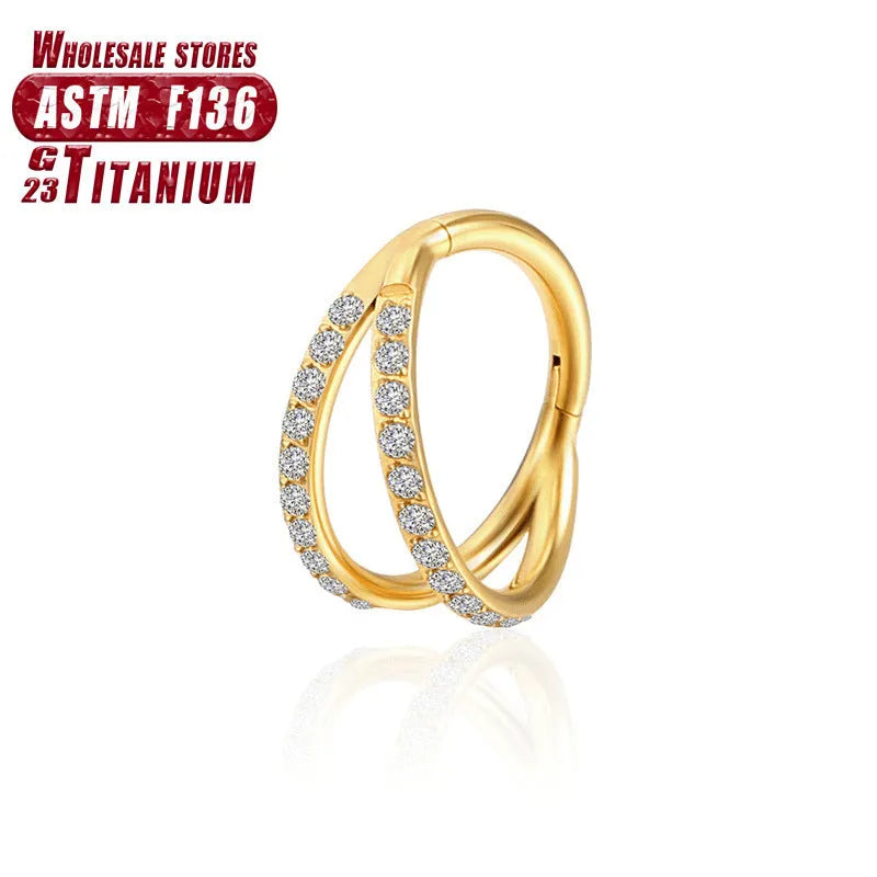 Titanium alloy fork nose ring with diamond treatment in silver finish, showing 1.2mm diameter and fork design
