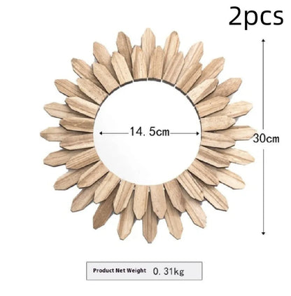 European-style solid wood round hanging mirror with baked colour finish in three diameter sizes