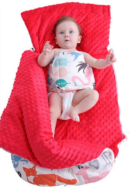 Newborn baby blanket with warm fleece and 3D foaming beanie lining, perfect for strollers and cribs