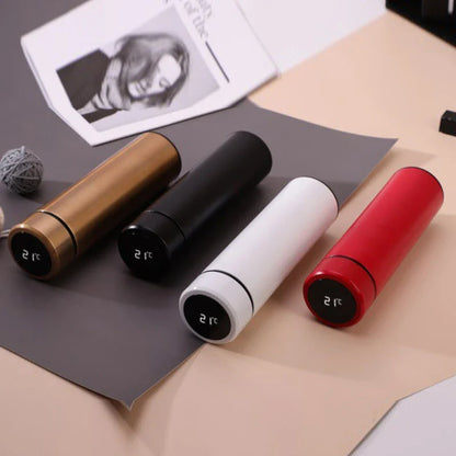 Sleek stainless steel vacuum flask with LED temperature display, available in various stylish colors and capacities to suit active lifestyles.