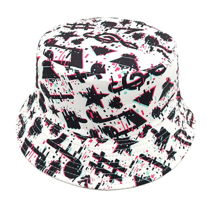 Musical note pattern printing on beige bucket hat with dome crown