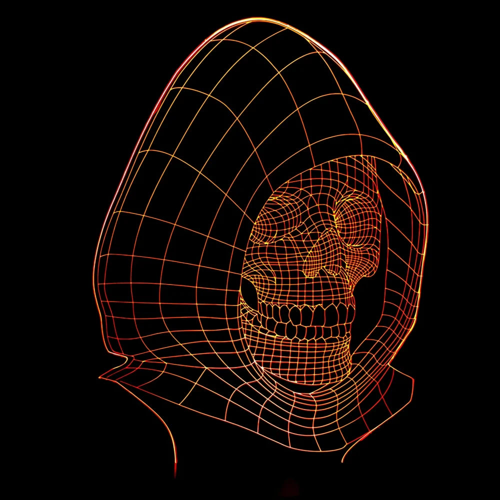 3D holographic skull LED night light with colour-changing options on black ABS base