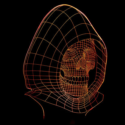 3D holographic skull LED night light with colour-changing options on black ABS base