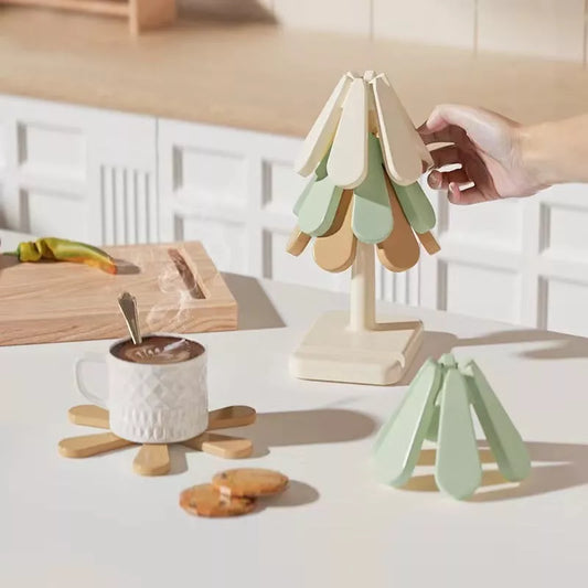 Tree-shaped silicone trivet set for heat protection on kitchen countertops
