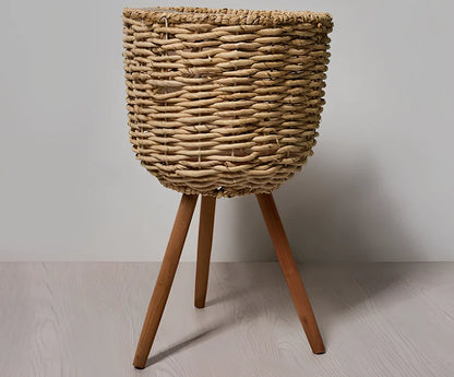 Nordic style floor-standing flowerpot with straw furniture in three sizes for indoor plant display