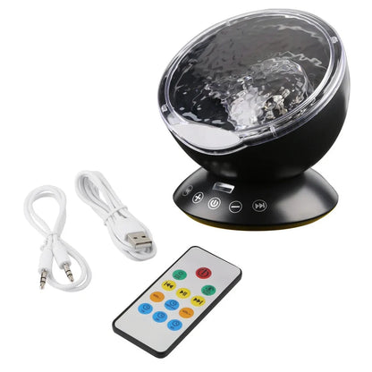 Ocean Wave Projector measuring 12.6x10.5cm with remote control projecting colourful waves on ceiling