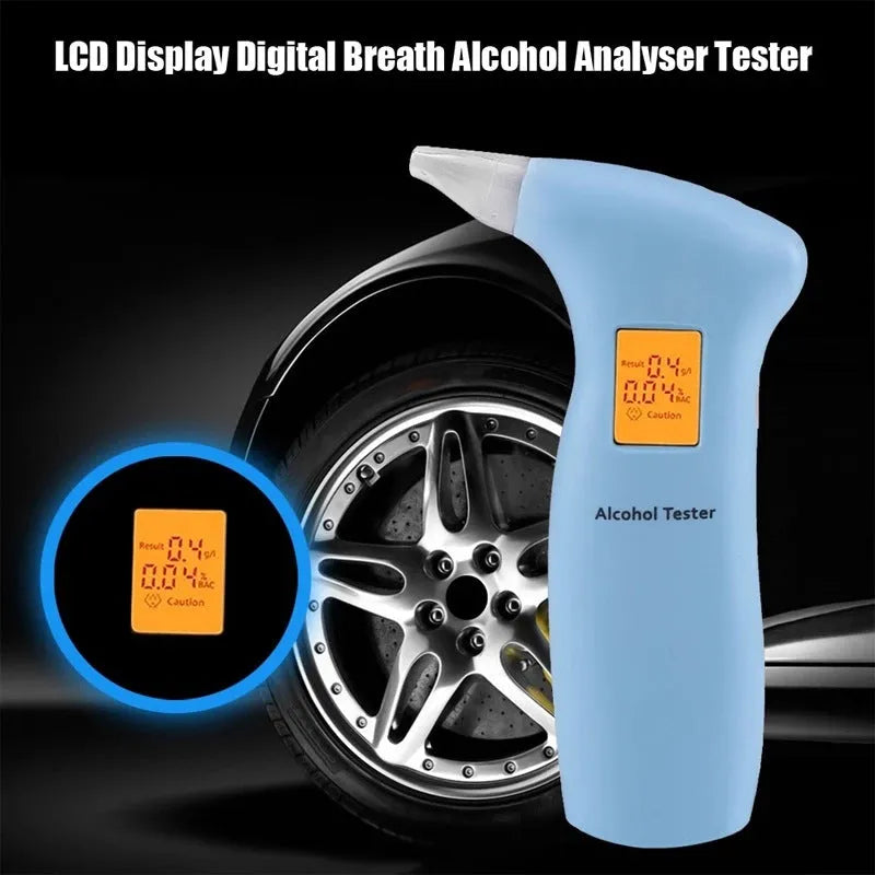 Portable orange light breath alcohol tester with replaceable mouthpieces in compact case