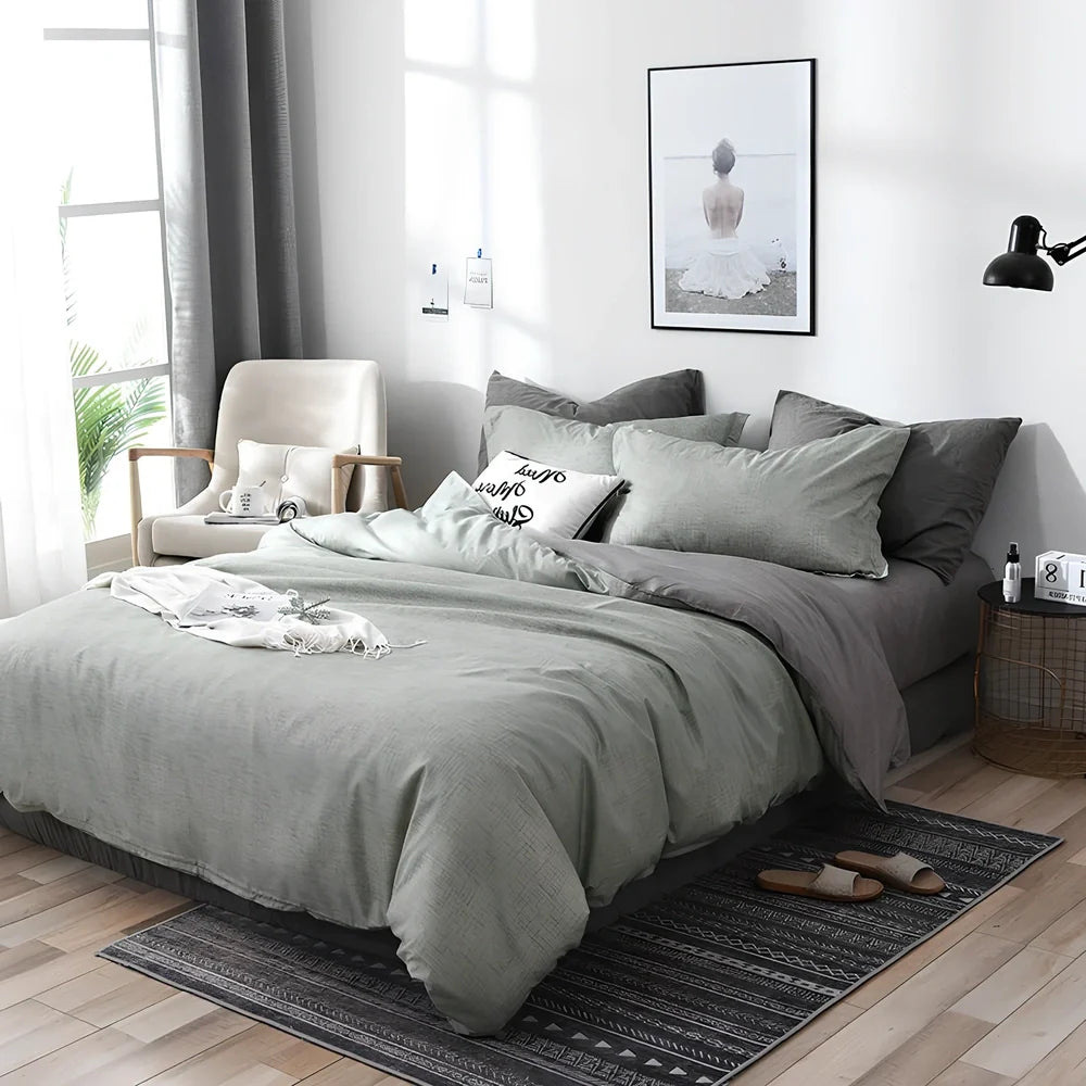 Dark grey diamond velvet bedding set with chitin fibre quilt on UK double bed