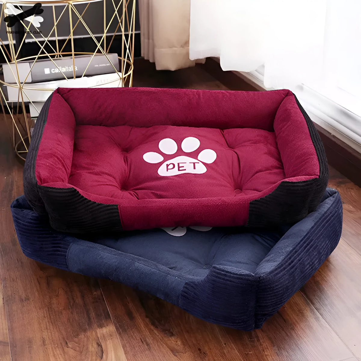 Warm PP cotton pet kennel mat for dogs and cats, 15cm high, available in Blue and Red