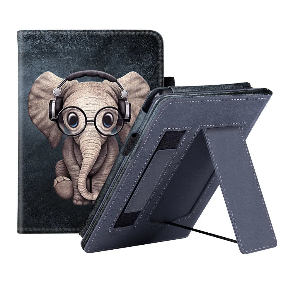 Leather case with wrist splint bracket for Kindle Paperwhite 5 e-reader in various colours and designs