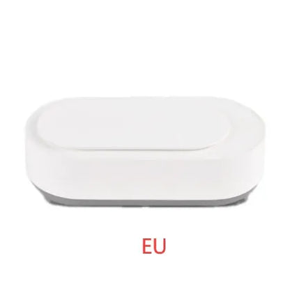 White portable ultrasonic cleaner with stainless steel tank for cleaning jewellery and glasses