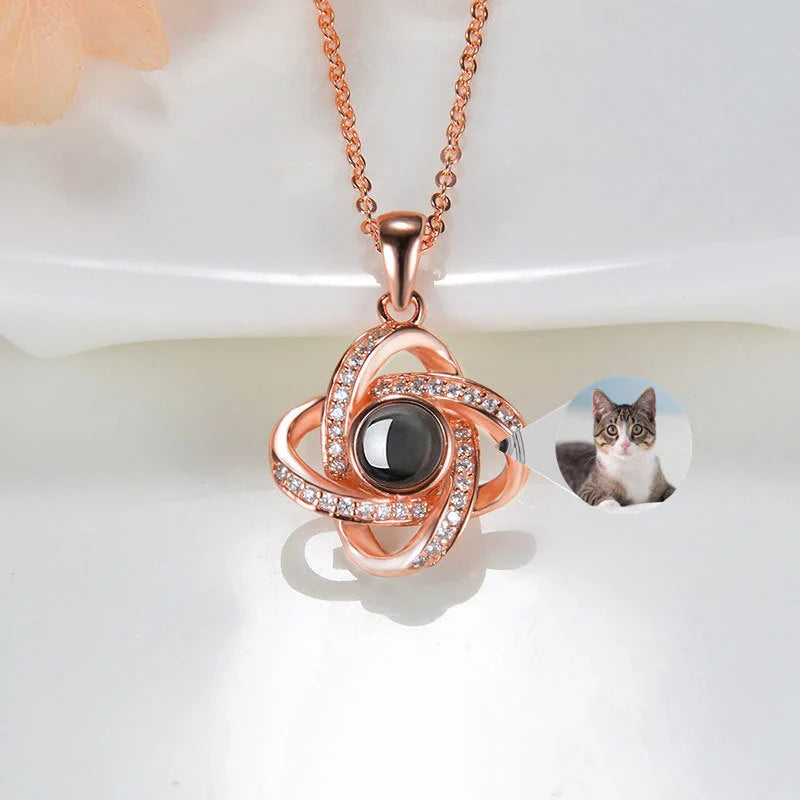 Four-leaf clover diamond necklace with hidden love words projection feature in S925 sterling silver