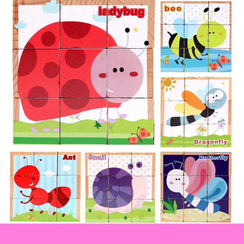 Premium 3D wooden puzzle cubes with vibrant patterns for educational and cognitive development in children