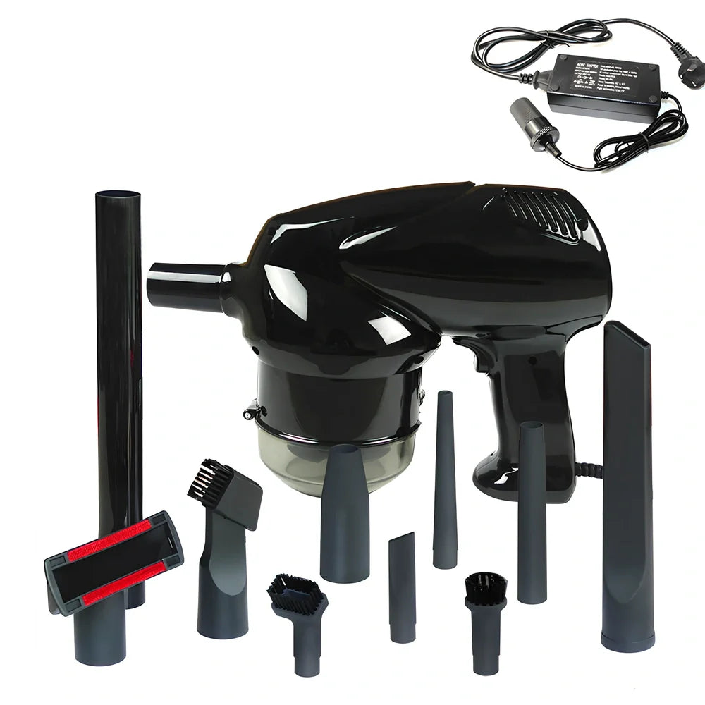 Hand-held vacuum cleaner with cigarette lighter plug for vehicle and household cleaning