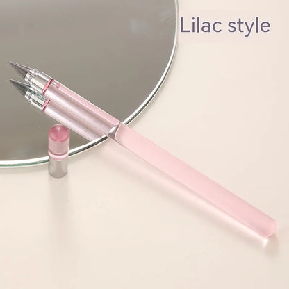 Transparent acrylic barrel mechanical pencil with alloy nib showing internal graphite lead