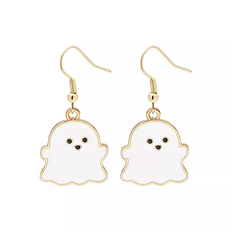 Halloween pumpkin oil drip alloy earrings with geometric design