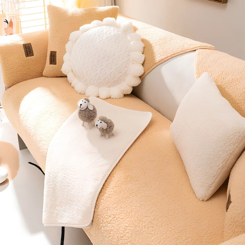 Winter lambswool sofa cushion with plush fabric in multiple solid colours and 90x210cm dimensions