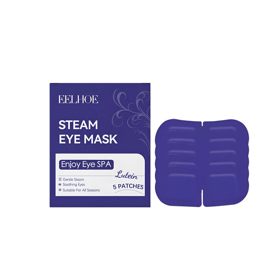 Lutein steam eye mask pack with five patches containing natural ingredients for tired eye relief
