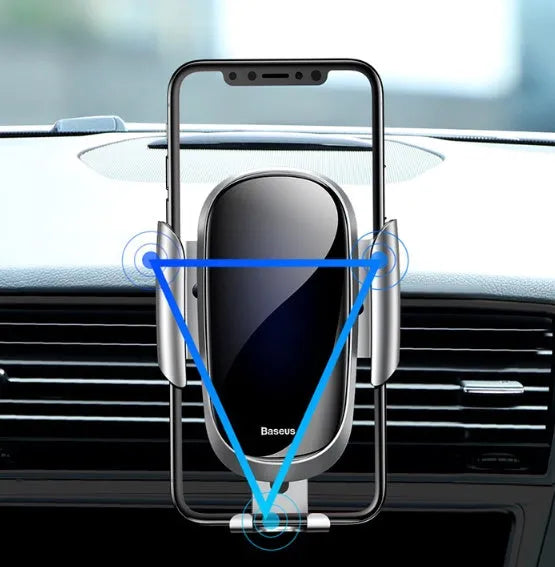 Universal car phone holder with adjustable swivel joint mounted on car windscreen holding smartphone