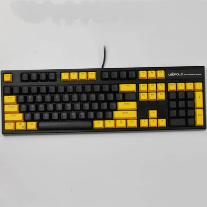 Set of two-colour PBT plastic keycaps for mechanical keyboards on a dark background.