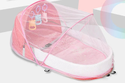 Portable foldable baby bed with mosquito net, cotton linen fabric, unfolded 88x45x12.5cm