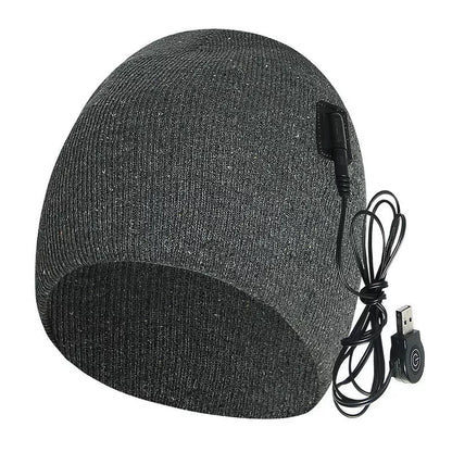 Heated cotton hat with intelligent temperature adjustment in wine red, grey, and black