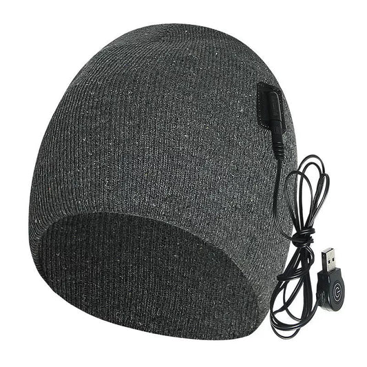 Heated cotton hat with intelligent temperature adjustment in wine red, grey, and black