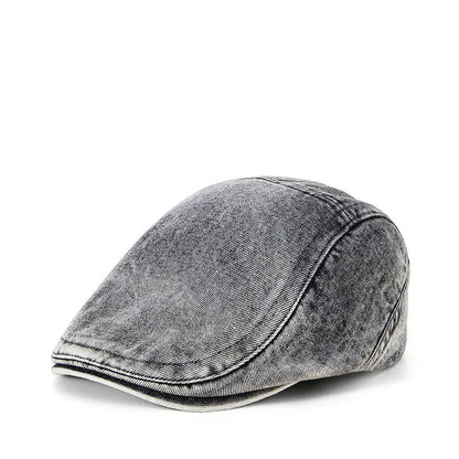 Men's denim baseball cap with flat crown in Korean style, shown in multiple colour options