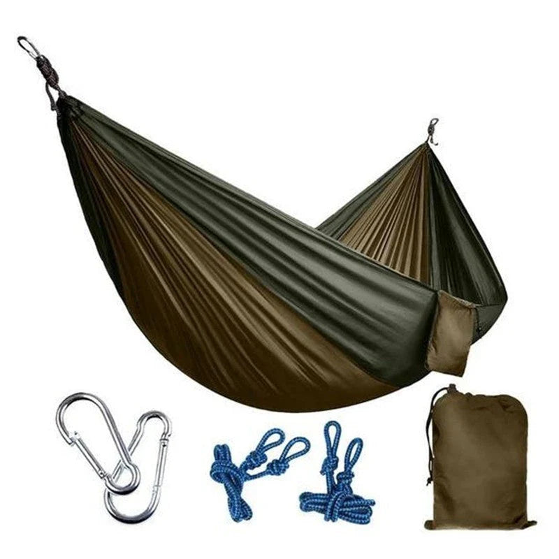 Durable and lightweight parachute hammock in various outdoor-friendly color options