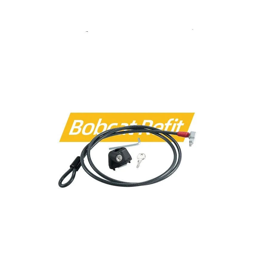 Plastic-sheathed steel cable lock for securing a kayak to a vehicle roof rack.