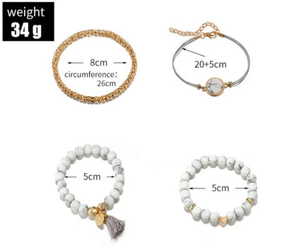 A four-piece geometric pine stone bracelet set made of alloy with an electroplated finish and resin stones, offering a sleek and versatile fashion accessory.