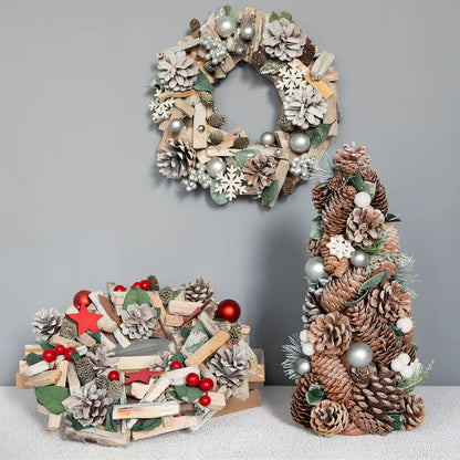 Nordic Porvoo Christmas wreath collection showing five decorative pieces with dimensions from 18×40cm to 34×34×8cm