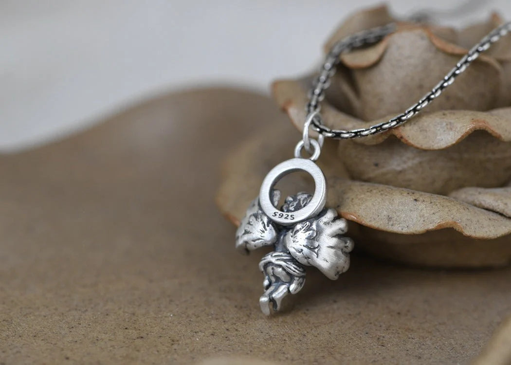 925 sterling silver angel necklace with retro chain, featuring a cupid angel pendant