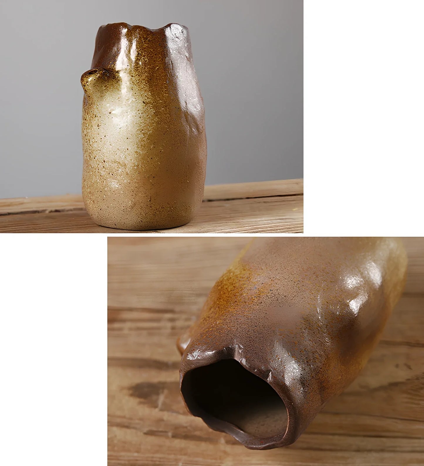Small 15cm glazed ceramic vase in Japanese style, pottery with smooth finish for ornaments, 8cm diameter base