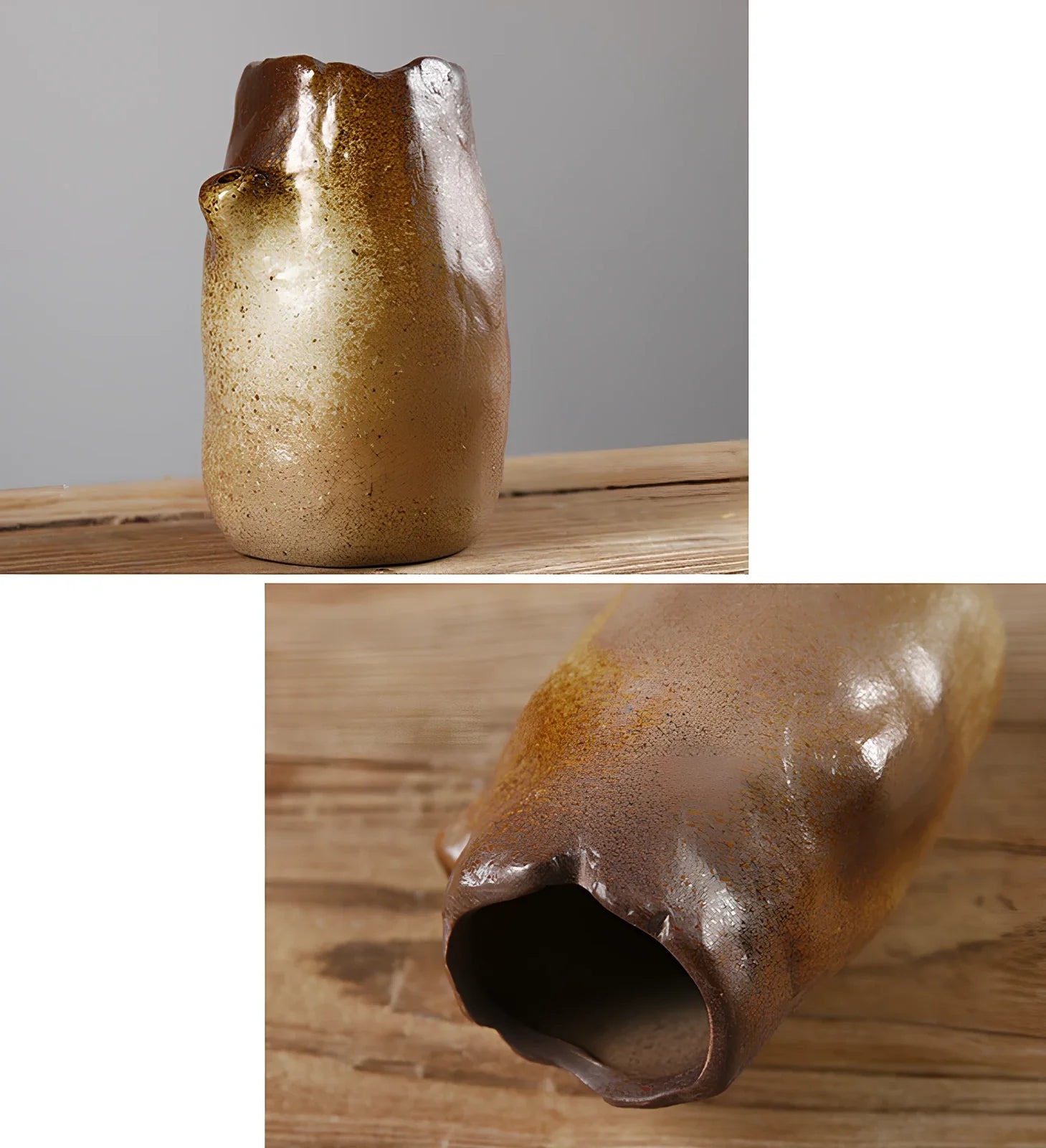 Small 15cm glazed ceramic vase in Japanese style, pottery with smooth finish for ornaments, 8cm diameter base